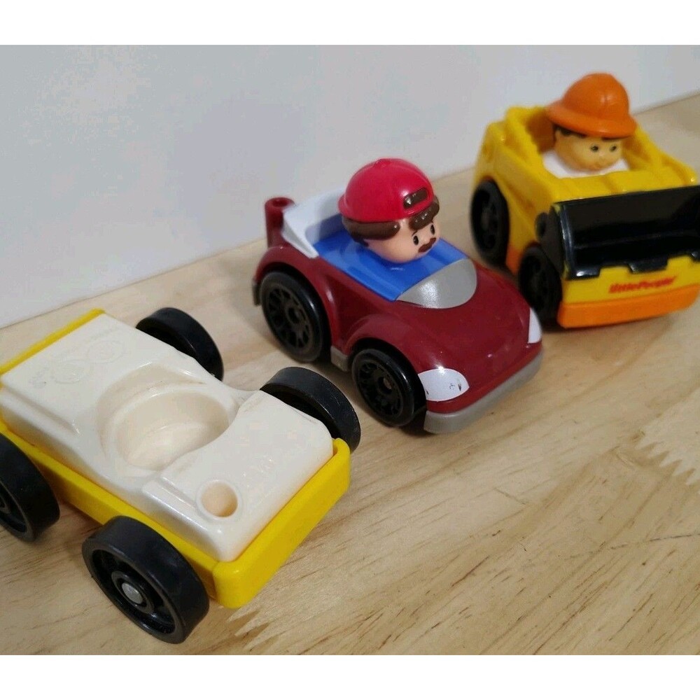 Fisher Price Little People Lot of 3 Wheelies Hot Rod, Construction Worker And 1